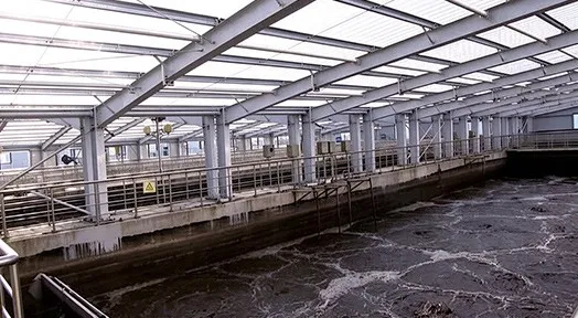 Aeration basin at a municipal wastewater treatment plant